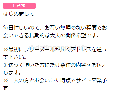 PCMAXの業者のサクラのプロフコメント例②